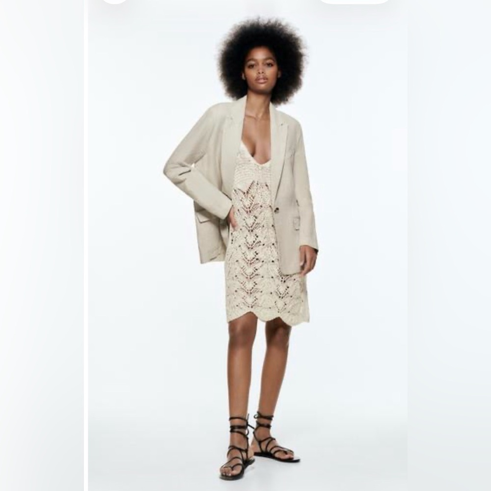 Zara Linen Blazer in Sand XS